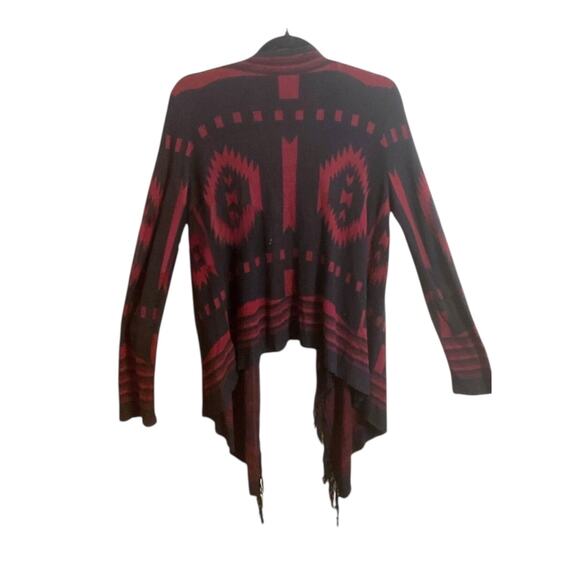 Forever 21 Cardigan Women’s Size S Red Black Aztec Open Draped Fringe - Picture 7 of 10